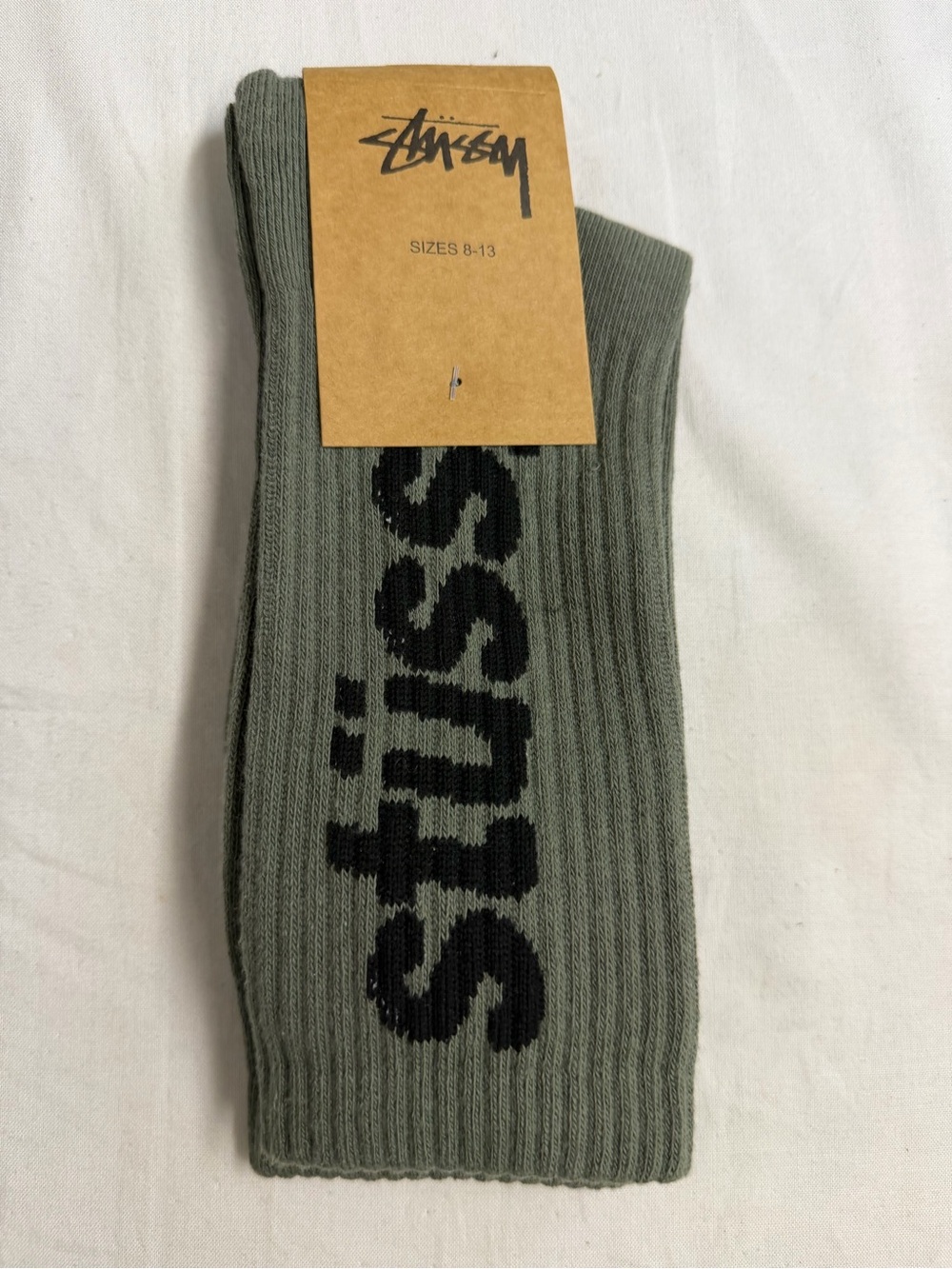 Stussy Grey Logo Ribbed Crew Socks